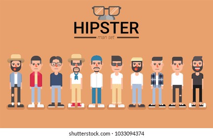 Hipster style, bearded, man, character set collection-vector illustration