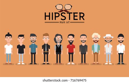 Hipster style bearded man, character set collection-vector illustration