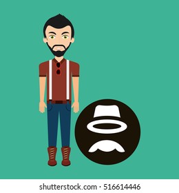 hipster style character hat mustache vintage icon vector illustration eps 10