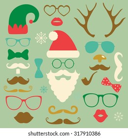 Hipster Style Christmas Colorful Fashion Silhouettes Icon Set. Vector Illustration. New Year