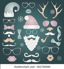 Hipster Style Christmas Colorful Fashion Silhouettes Icon Set. Vector Illustration. New Year