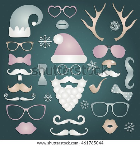 Hipster Style Christmas Colorful Fashion Silhouettes Icon Set. Vector Illustration. New Year