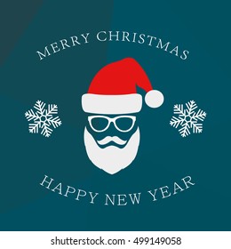 Hipster style Christmas greeting card design with Santa Claus. Vector illustration