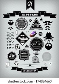 Hipster style collection of elements, tags, banners, labels and icons  for retro vintage design of website, info-graphics, invitations and posters.