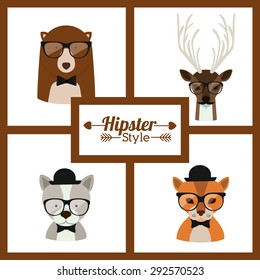 Hipster style design on animals, vector illustration