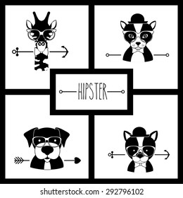 Hipster style design on animals, vector illustration