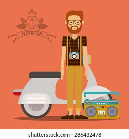 Hipster style design over orange background, vector illustration