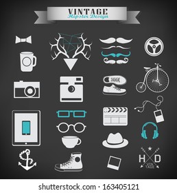 Hipster style element, icons and labels can be used for  retro vintage  website, info-graphics, banner