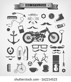 Hipster style elements, icon and object can be used for  retro vintage  website, info-graphics, banner