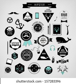 Hipster style elements, icons and labels can be used for  retro vintage  website, info-graphic