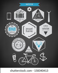 Hipster style elements, icons and labels can be used for  retro vintage  website, info-graphics, banner/ drawing with chalk on blackboard