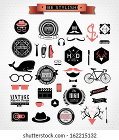 Hipster style elements, icons and labels can be used for  retro vintage  website, info-graphics, banner