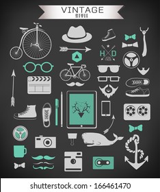 Hipster style elements, icons and labels can be used for  retro vintage  website