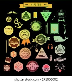Hipster style elements, icons and labels can be used for retro vintage website, info-graphics, banner