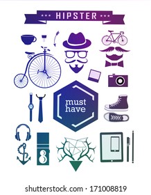 Hipster style elements, icons and labels can be used for retro vintage website, info-graphics, banner
