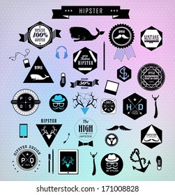 Hipster style elements, icons and labels can be used for retro vintage website, info-graphics, banner