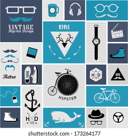 Hipster style elements, icons and labels can be used for  retro vintage  website