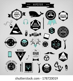 Hipster style elements, icons and labels can be used for retro vintage website, info-graphics, banner