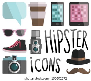 hipster style elements and icons for retro design. with glasses, mustache, camera, gumshoes, hat, bubble speech, coffee cup and gadgets. 