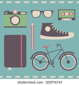 Hipster style elements and icons set. Vector illustration. 