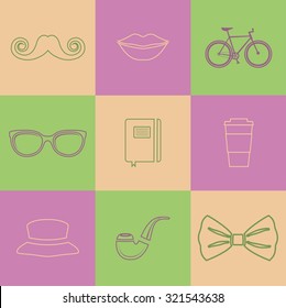 Hipster style elements and icons set