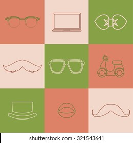 Hipster style elements and icons set