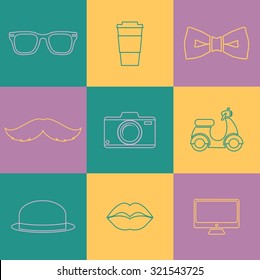 Hipster style elements and icons set