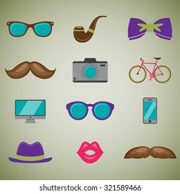 Hipster style elements and icons set