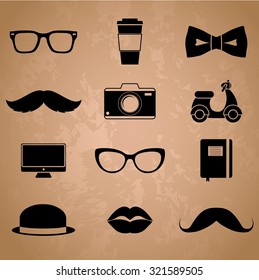 Hipster style elements and icons set