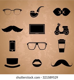 Hipster style elements and icons set
