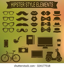 Hipster style elements and icons set
