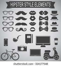 Hipster style elements and icons set
