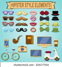 Hipster style elements and icons set