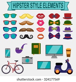 Hipster style elements and icons set