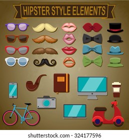 Hipster style elements and icons set