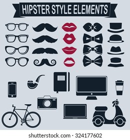Hipster style elements and icons set