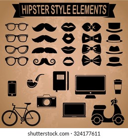 Hipster style elements and icons set