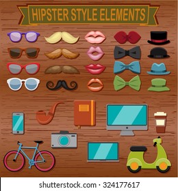 Hipster style elements and icons set