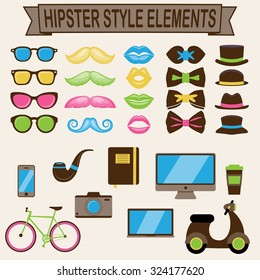Hipster style elements and icons set
