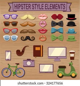 Hipster style elements and icons set