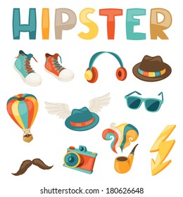 Hipster style elements and objects set.