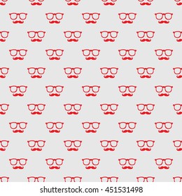 Hipster style elements. Seamless pattern background. Retro mustache. Vintage glasses.  