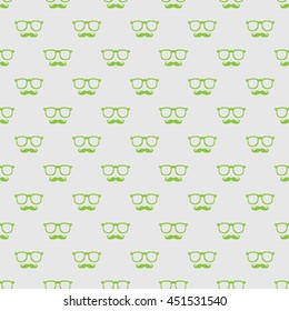Hipster style elements. Seamless pattern background. Retro mustache. Vintage glasses.  