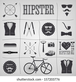 Hipster style elements with shoes, pipe, bicycle, mustache ...