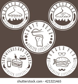 hipster style food labels vintage vector set 
