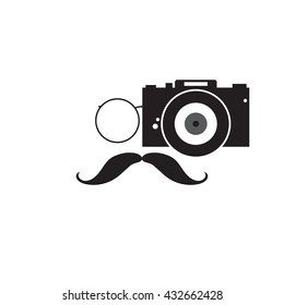 Hipster style. Glasses, Mustache and a Camera