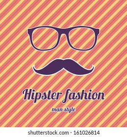 Hipster style, glasses and mustaches on a vintage design background. Vector background. 