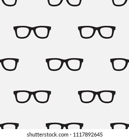 Hipster style glasses seamless vector pattern in black and white. Decorative repetitive minimal background.