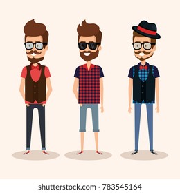 hipster style group of avatars