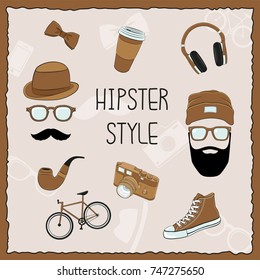 Hipster style hand drawn icon set. Vector illustration.